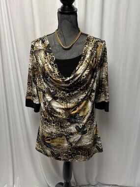 Christopher and Banks Cowl Neck Top Womens Size Large Animal Print Layered Look